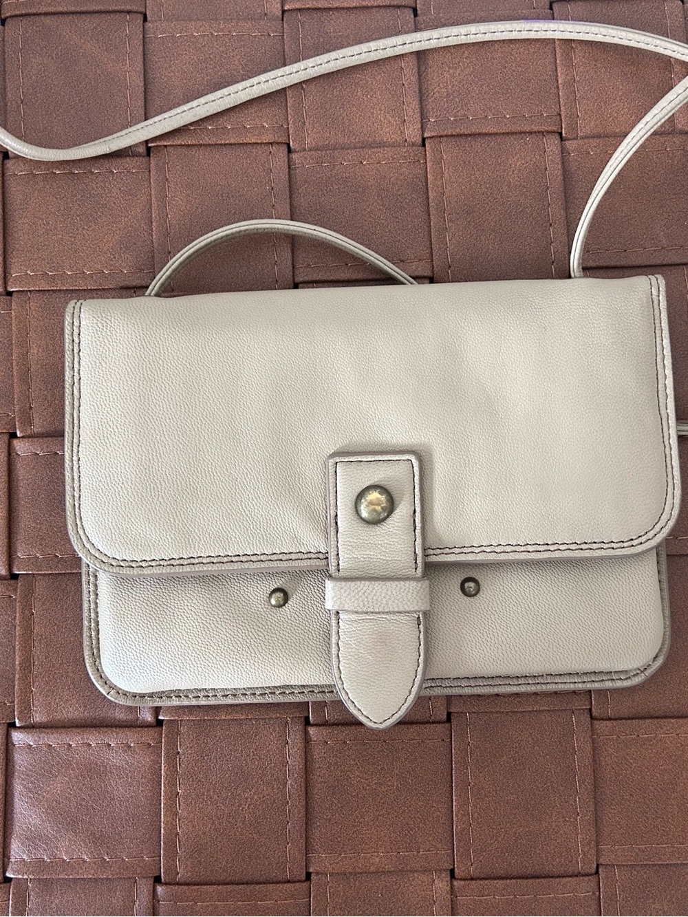 Lucky Brand Vintage Taupe 100% Leather Convertible Wallet Crossbody Purse Bag - Picture 6 of 15